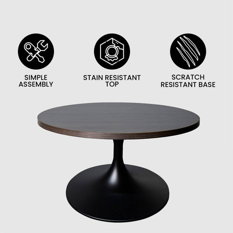 Verve Round Coffee Table with MDF/Resin/Sintered Stone Tabletop and Black Stainless Steel Base