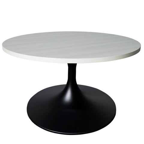 Verve Round Coffee Table with MDF/Resin/Sintered Stone Tabletop and Black Stainless Steel Base