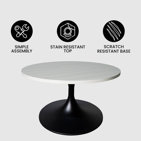 Verve Round Coffee Table with MDF/Resin/Sintered Stone Tabletop and Black Stainless Steel Base
