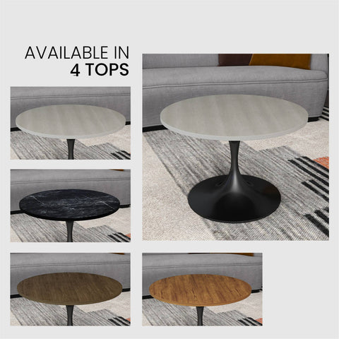 Verve Round Coffee Table with MDF/Resin/Sintered Stone Tabletop and Black Stainless Steel Base