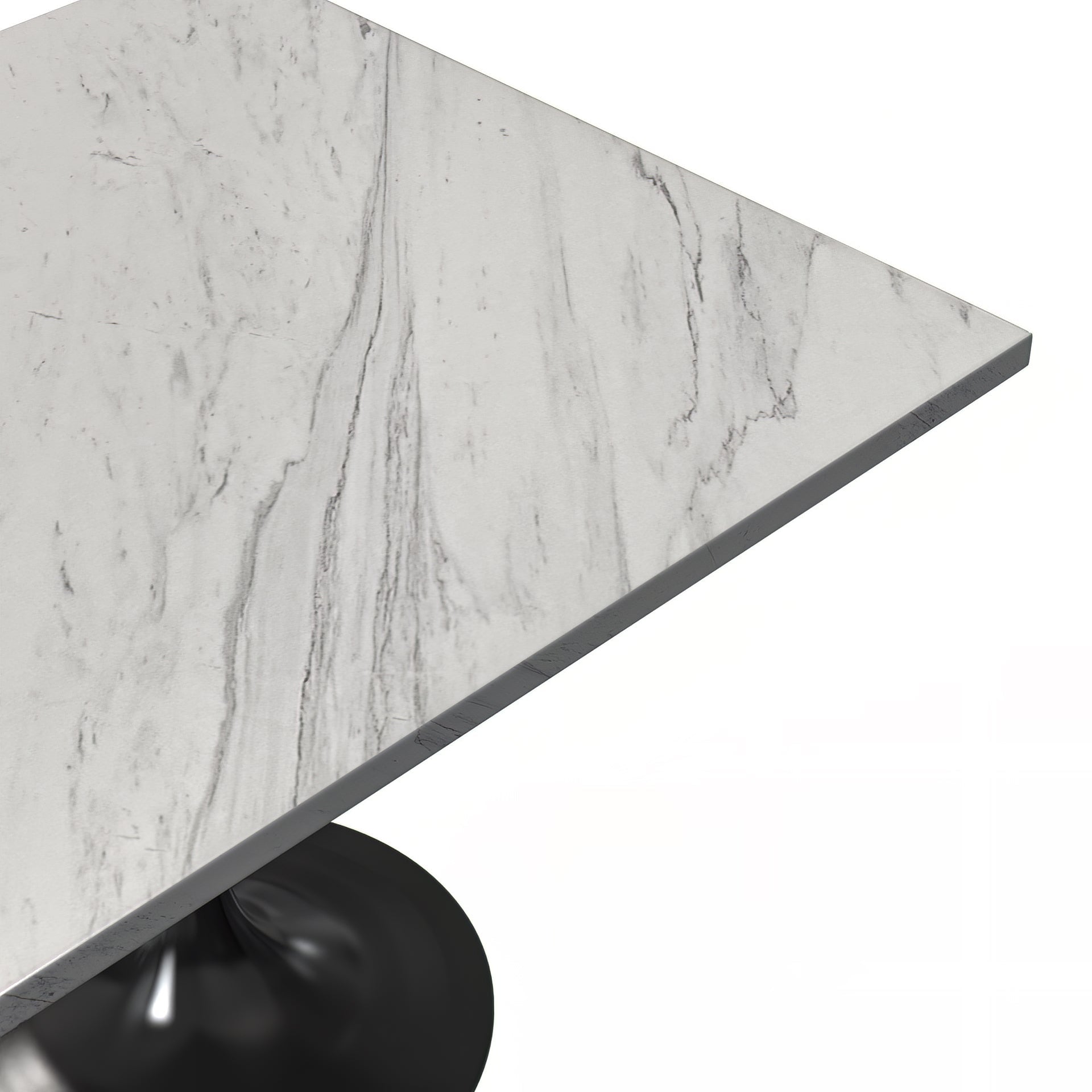 Verve Collection 24"Square Dining Table, Black/White/Brushed Gold Base with MDF Top 36 Inch Black Marbled White Resin Dining Table Leisuremod