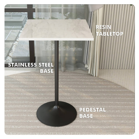 Verve Bar Height Dining Table with Square Resin Top and Black/Gold/White Stainless Steel Base