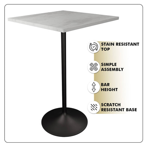 Verve Bar Height Dining Table with Square Resin Top and Black/Gold/White Stainless Steel Base