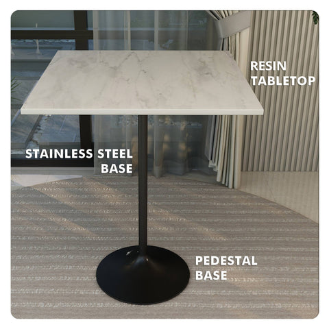 Verve Bar Height Dining Table with Square Resin Top and Black/Gold/White Stainless Steel Base