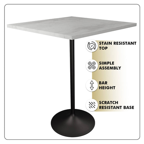 Verve Bar Height Dining Table with Square Resin Top and Black/Gold/White Stainless Steel Base
