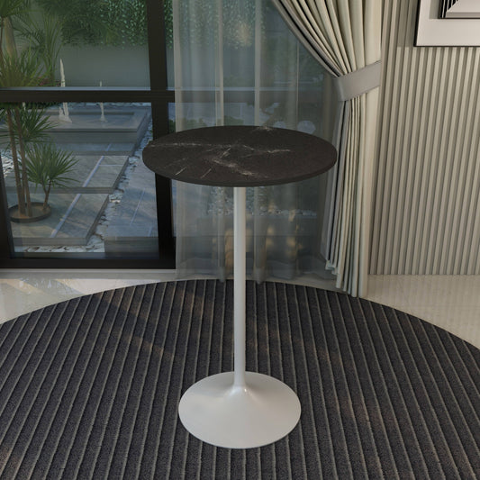 Verve Bar Height Dining Table with Round MDF/Sintered Stone/Resin Top and White Stainless Steel Pedestal Base