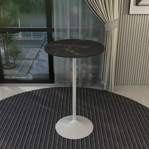 Verve Bar Height Dining Table with Round MDF/Sintered Stone/Resin Top and White Stainless Steel Pedestal Base