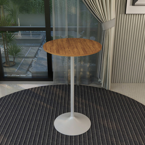 Verve Bar Height Dining Table with Round MDF/Sintered Stone/Resin Top and White Stainless Steel Pedestal Base