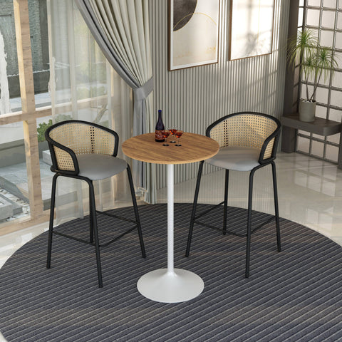 Verve Bar Height Dining Table with Round MDF/Sintered Stone/Resin Top and White Stainless Steel Pedestal Base