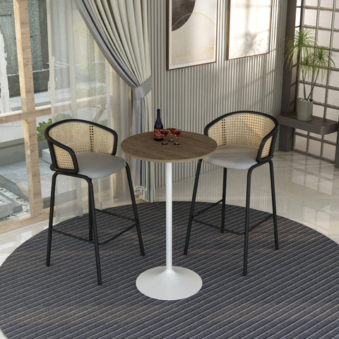 Verve Bar Height Dining Table with Round MDF/Sintered Stone/Resin Top and White Stainless Steel Pedestal Base