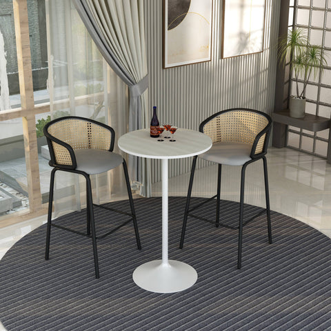 Verve Bar Height Dining Table with Round MDF/Sintered Stone/Resin Top and White Stainless Steel Pedestal Base