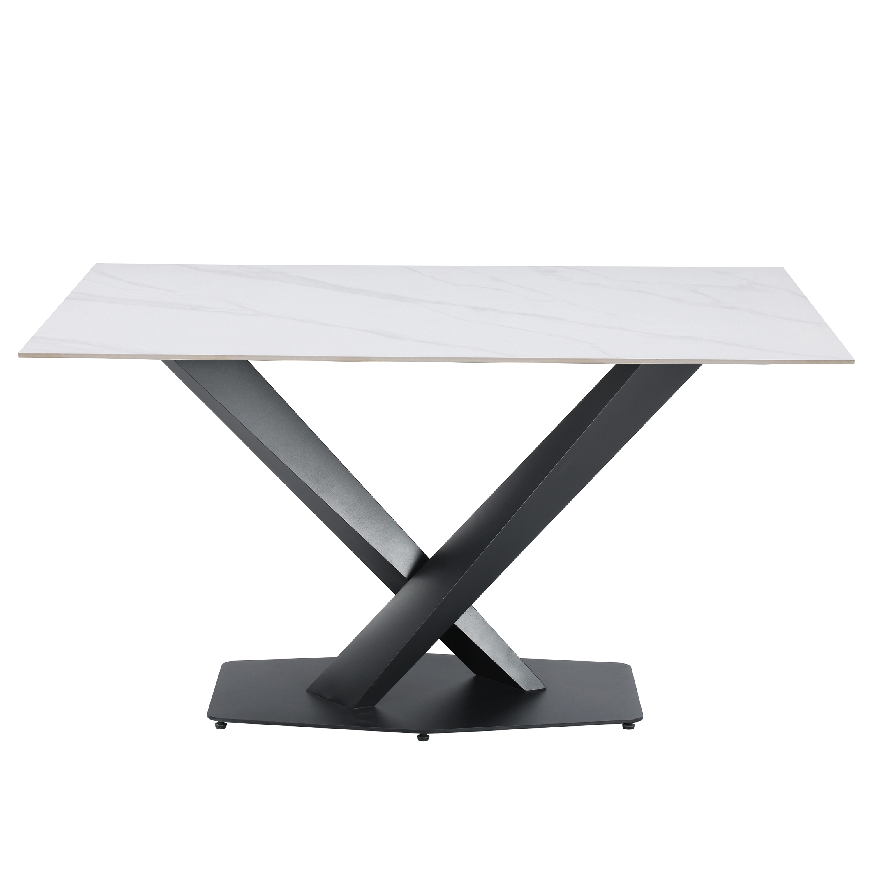 Voren Rectangular Dining Table with Sintered Stone / Glass Tabletop in Stainless Steel Double Pedestal Base