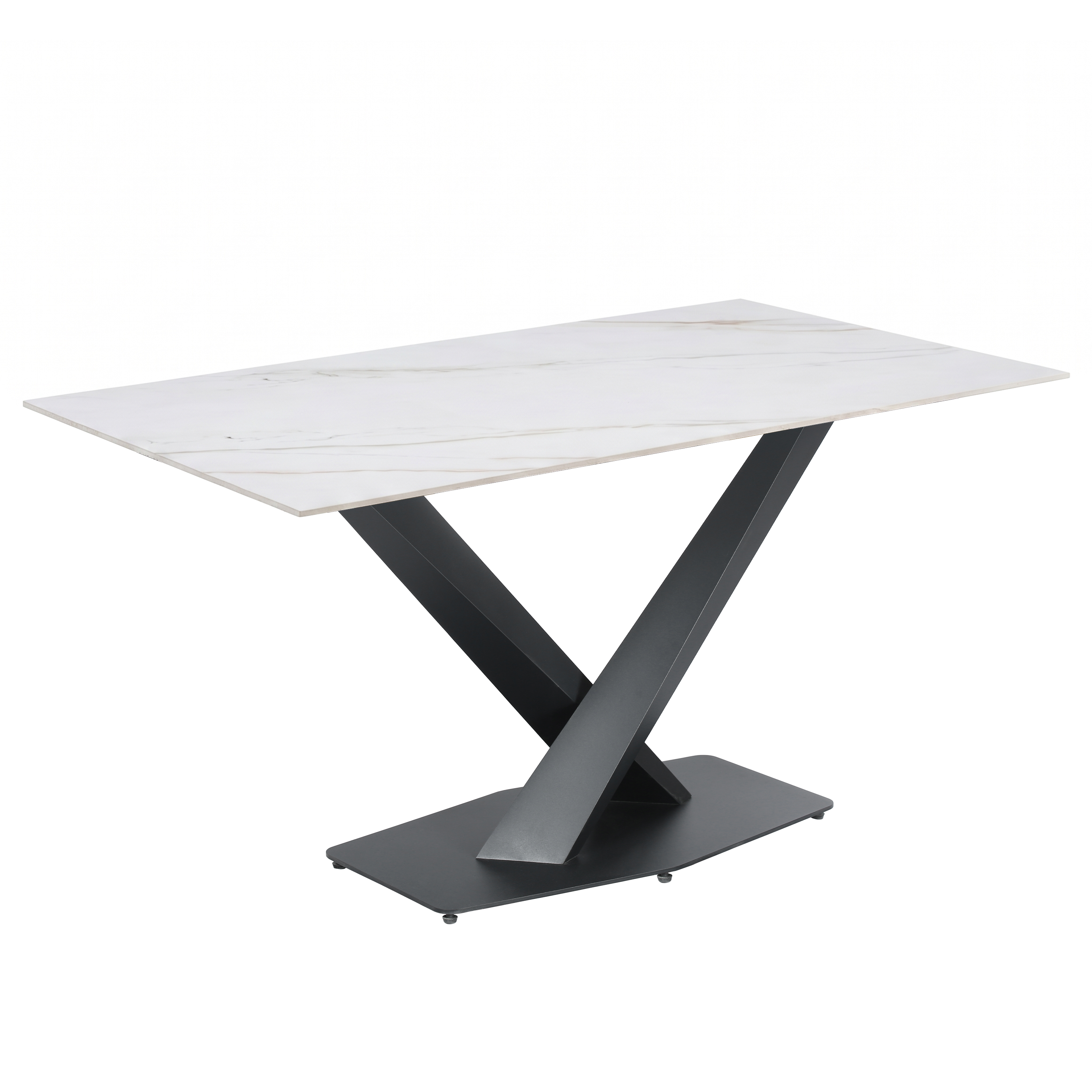 Voren Rectangular Dining Table with Sintered Stone / Glass Tabletop in Stainless Steel Double Pedestal Base