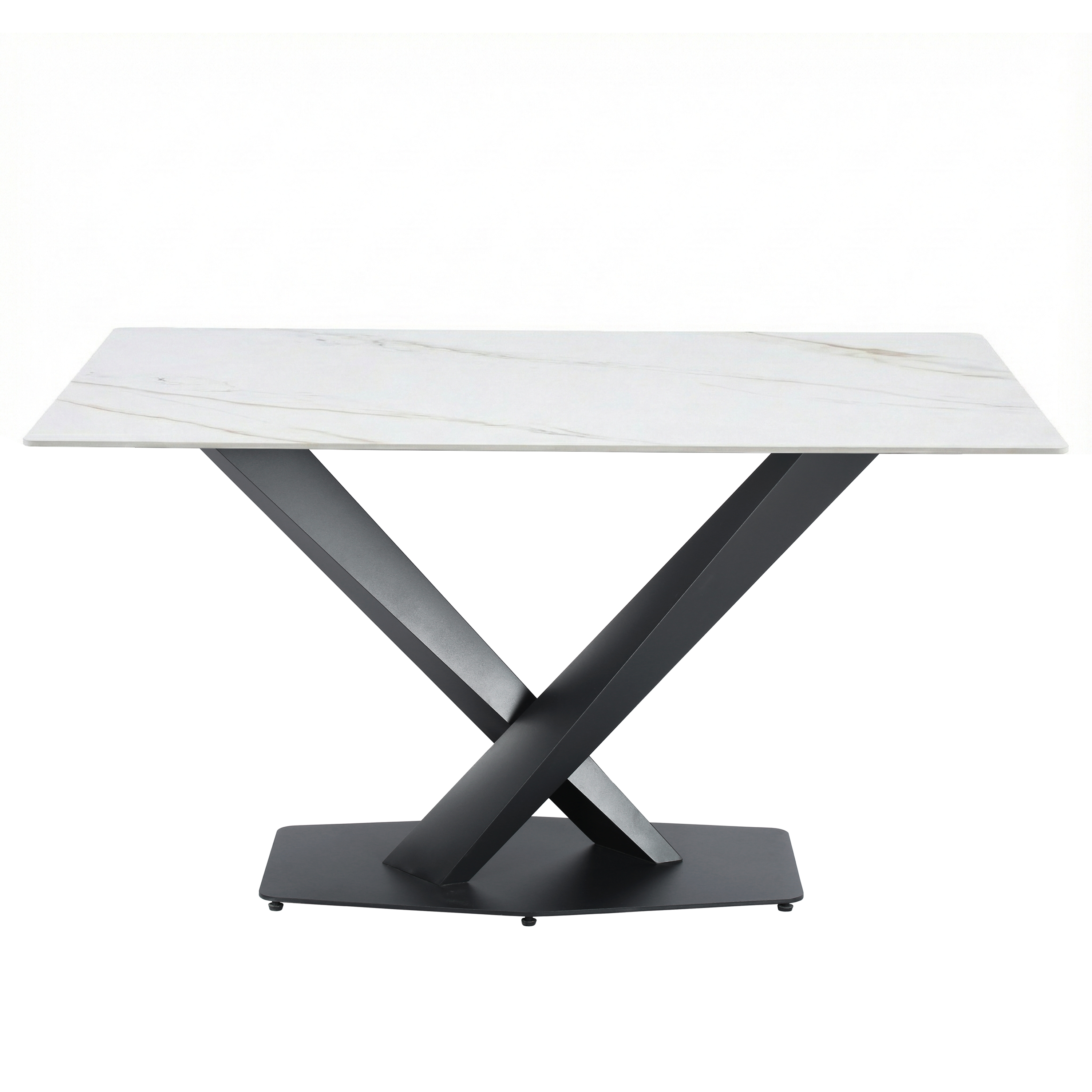 Voren Rectangular Dining Table with Sintered Stone / Glass Tabletop in Stainless Steel Double Pedestal Base
