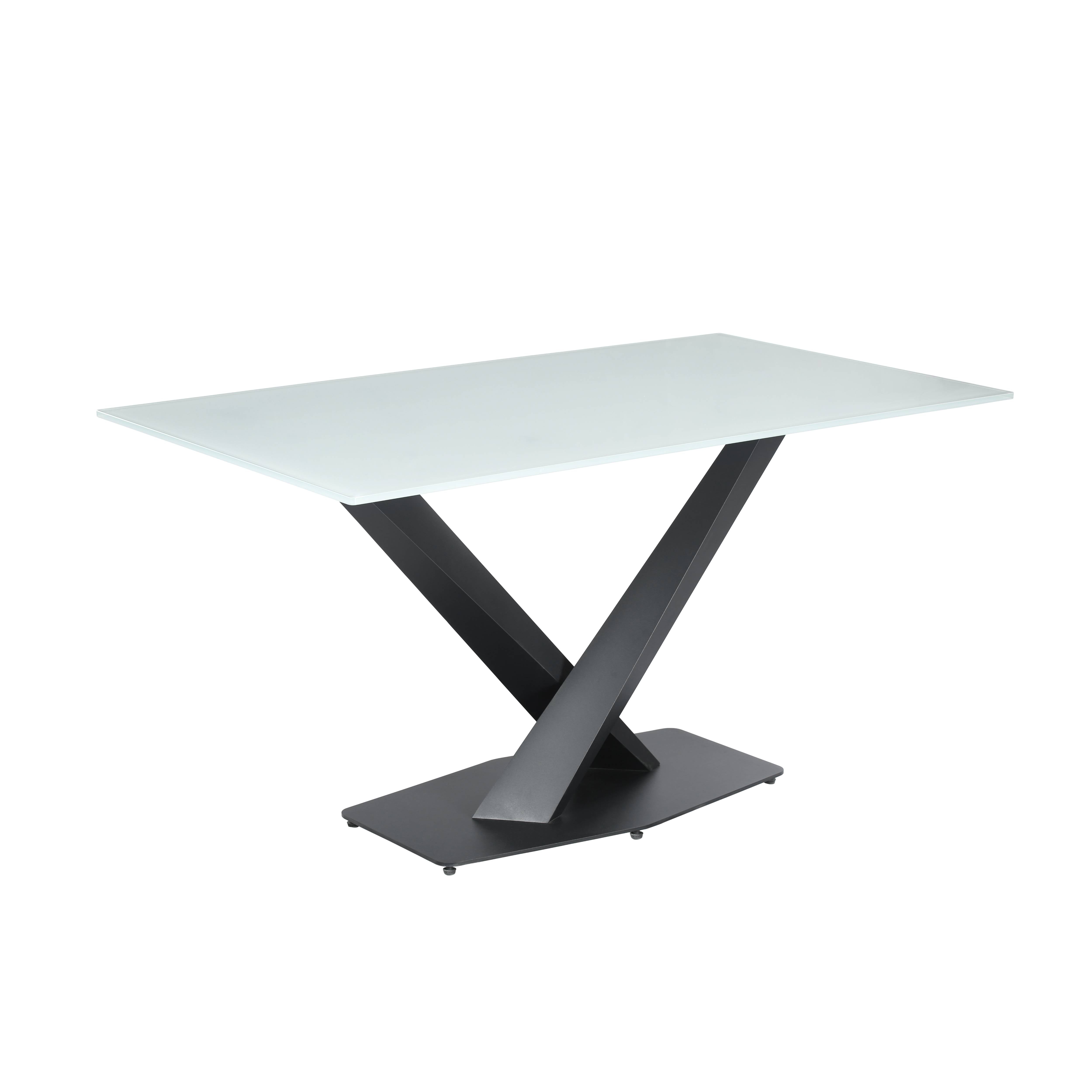 Voren Rectangular Dining Table with Glass Tabletop in Stainless Steel Pedestal Base