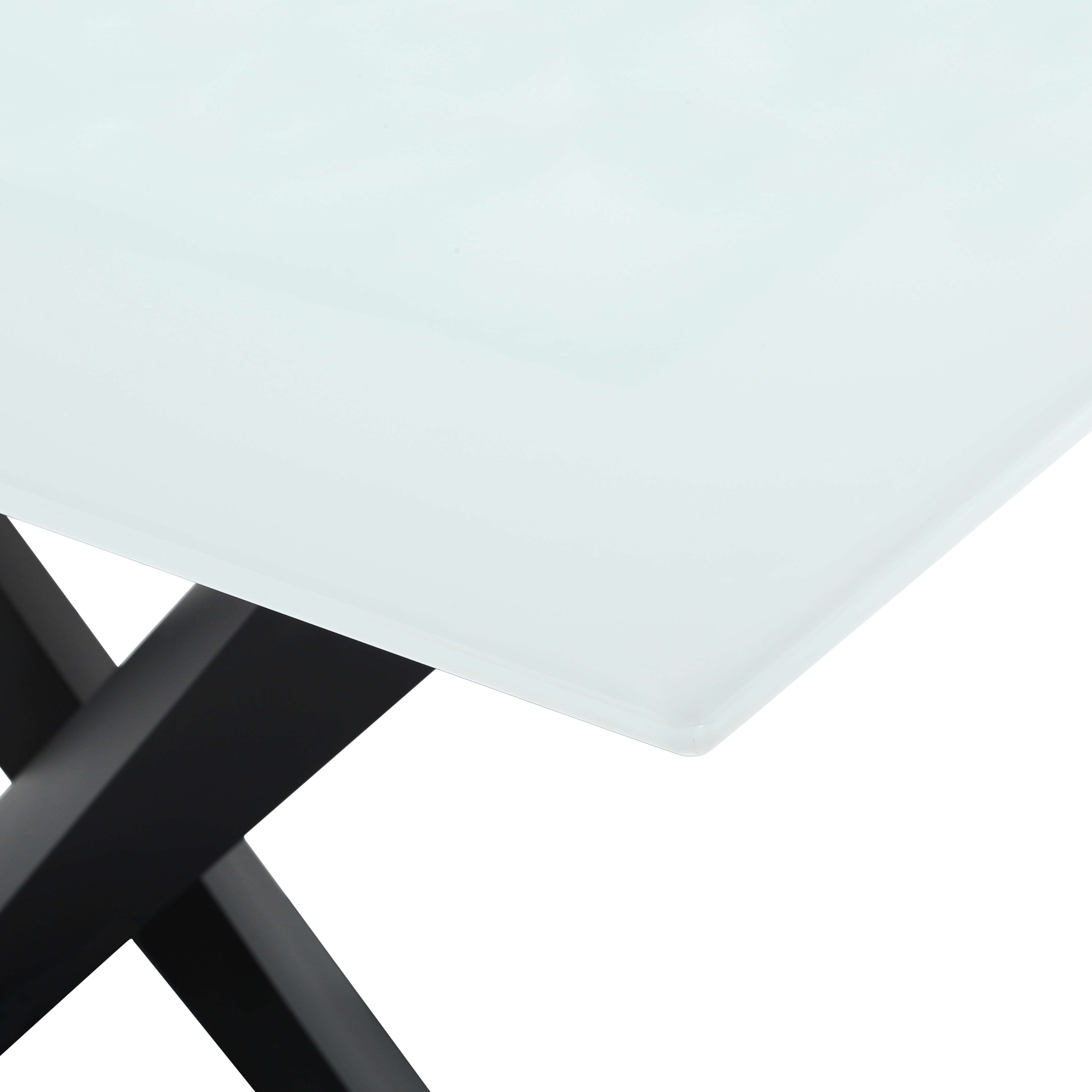 Voren Rectangular Dining Table with Glass Tabletop in Stainless Steel Pedestal Base