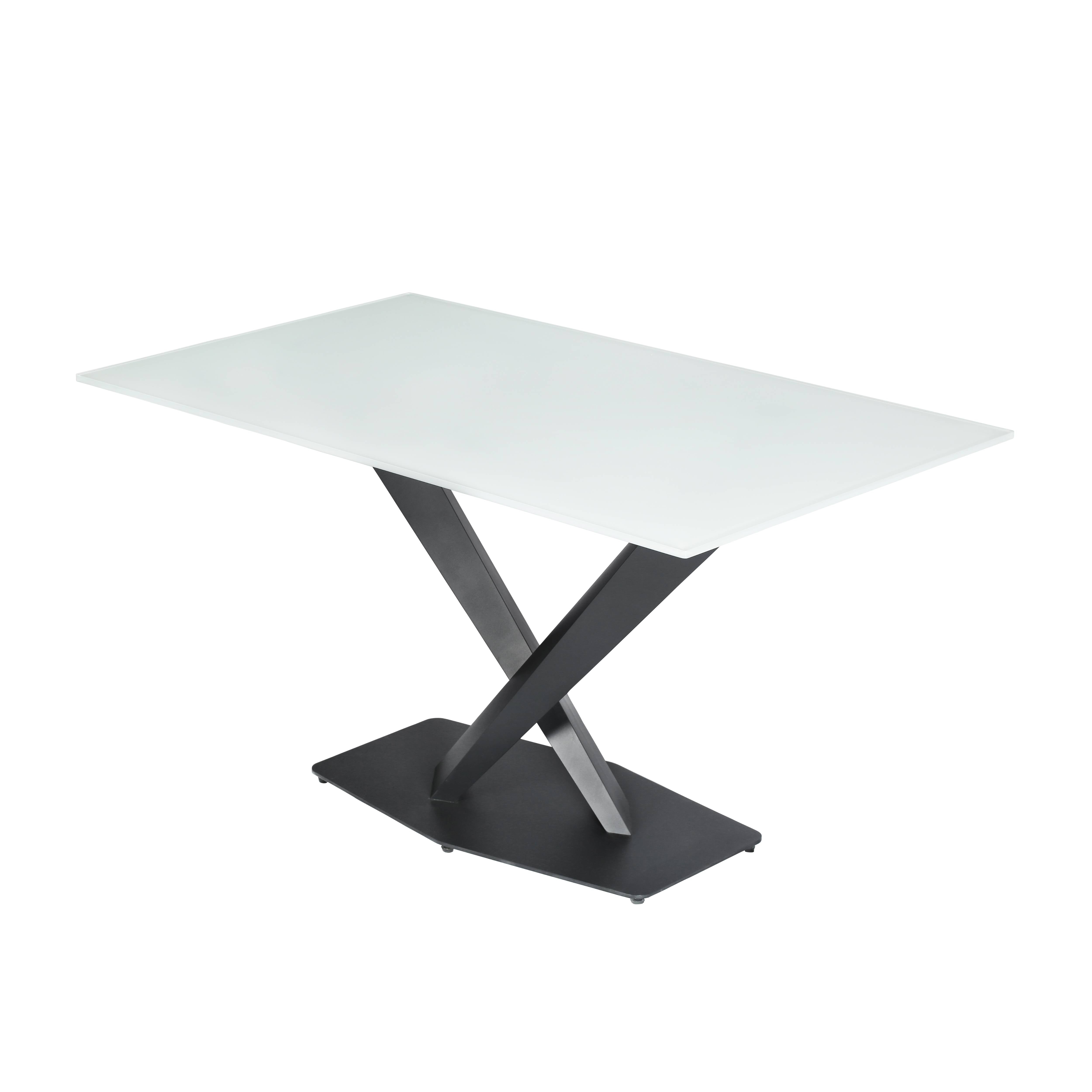 Voren Rectangular Dining Table with Glass Tabletop in Stainless Steel Pedestal Base
