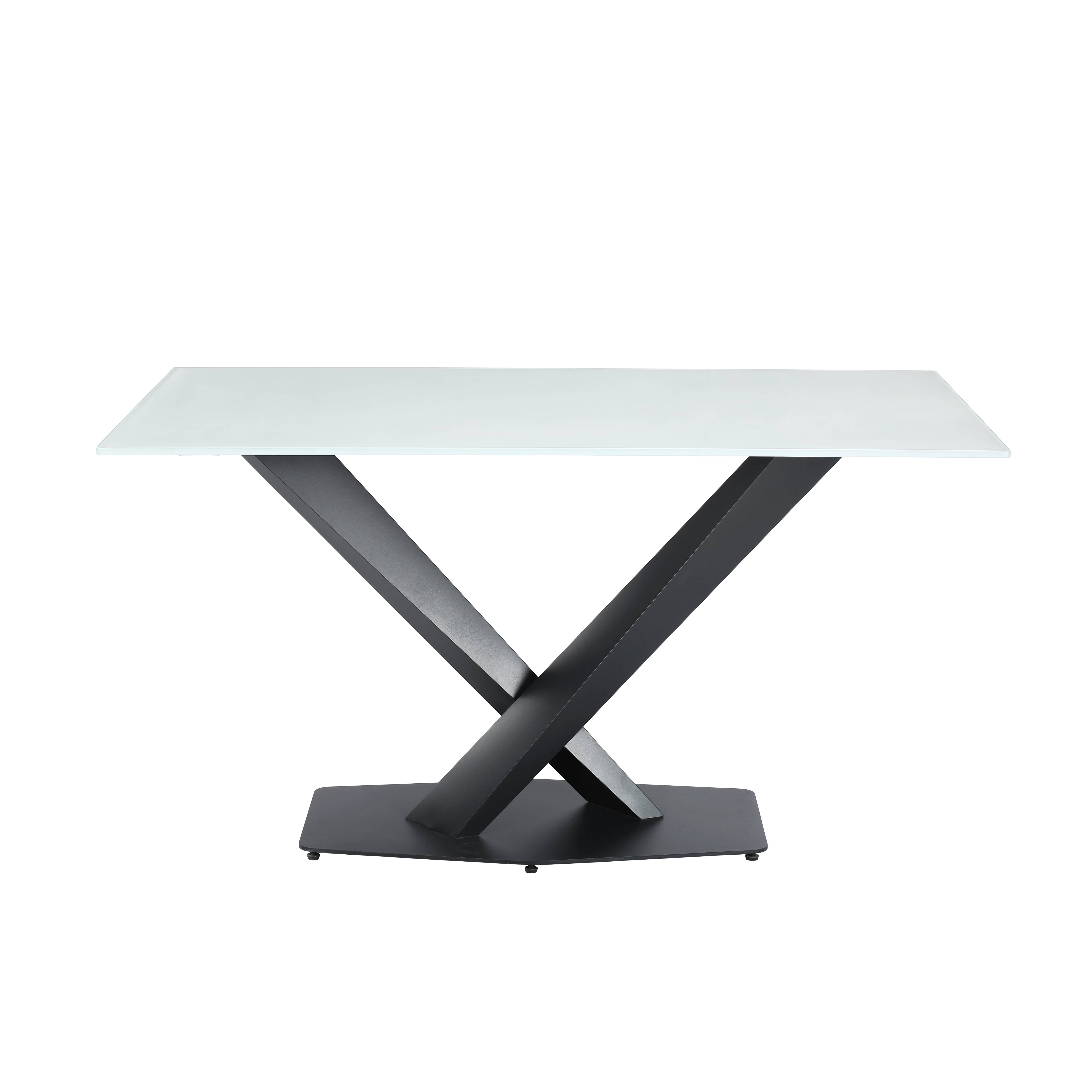 Voren Rectangular Dining Table with Glass Tabletop in Stainless Steel Pedestal Base