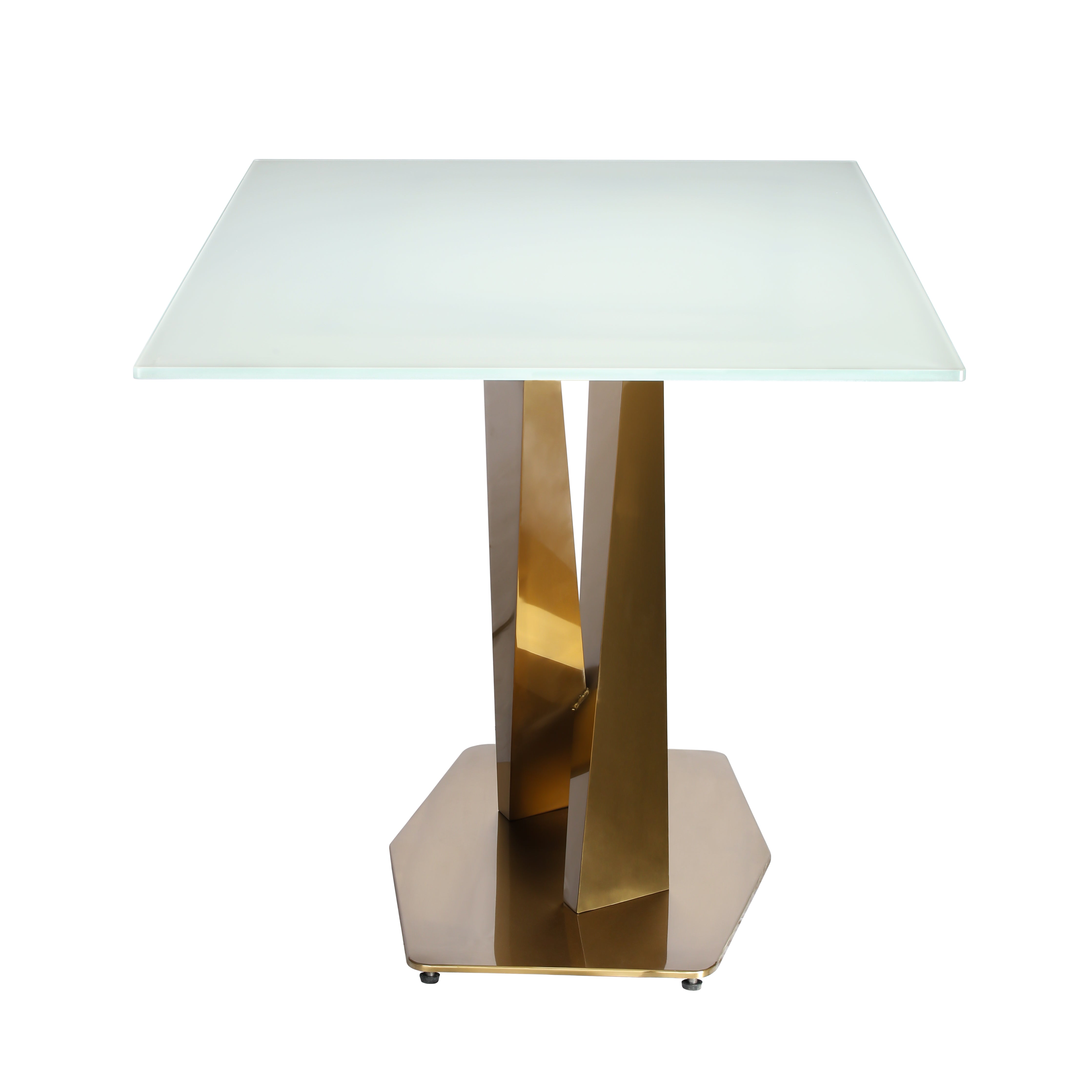 Voren Rectangular Dining Table with Glass Tabletop in Stainless Steel Pedestal Base