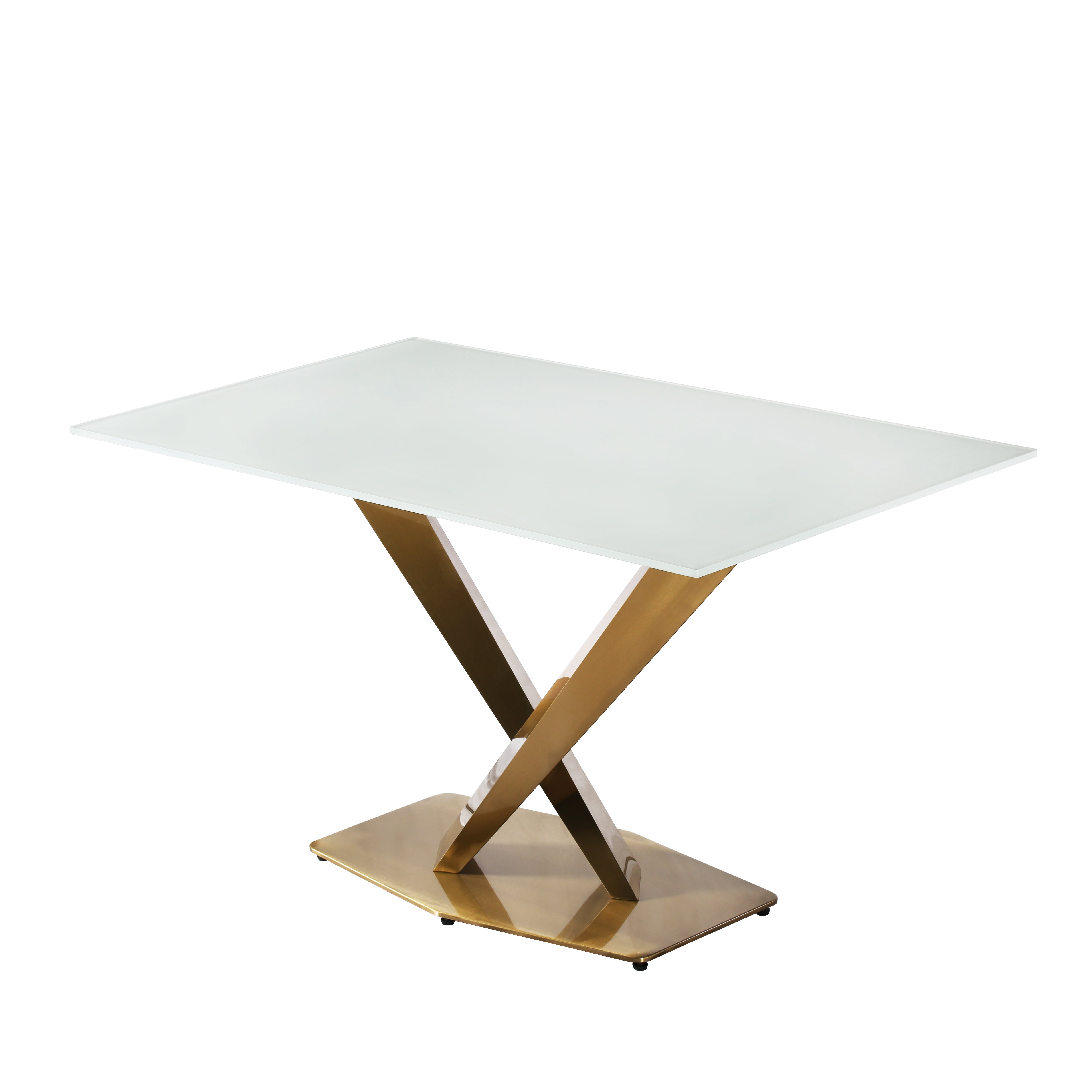 Voren Rectangular Dining Table with Glass Tabletop in Stainless Steel Pedestal Base