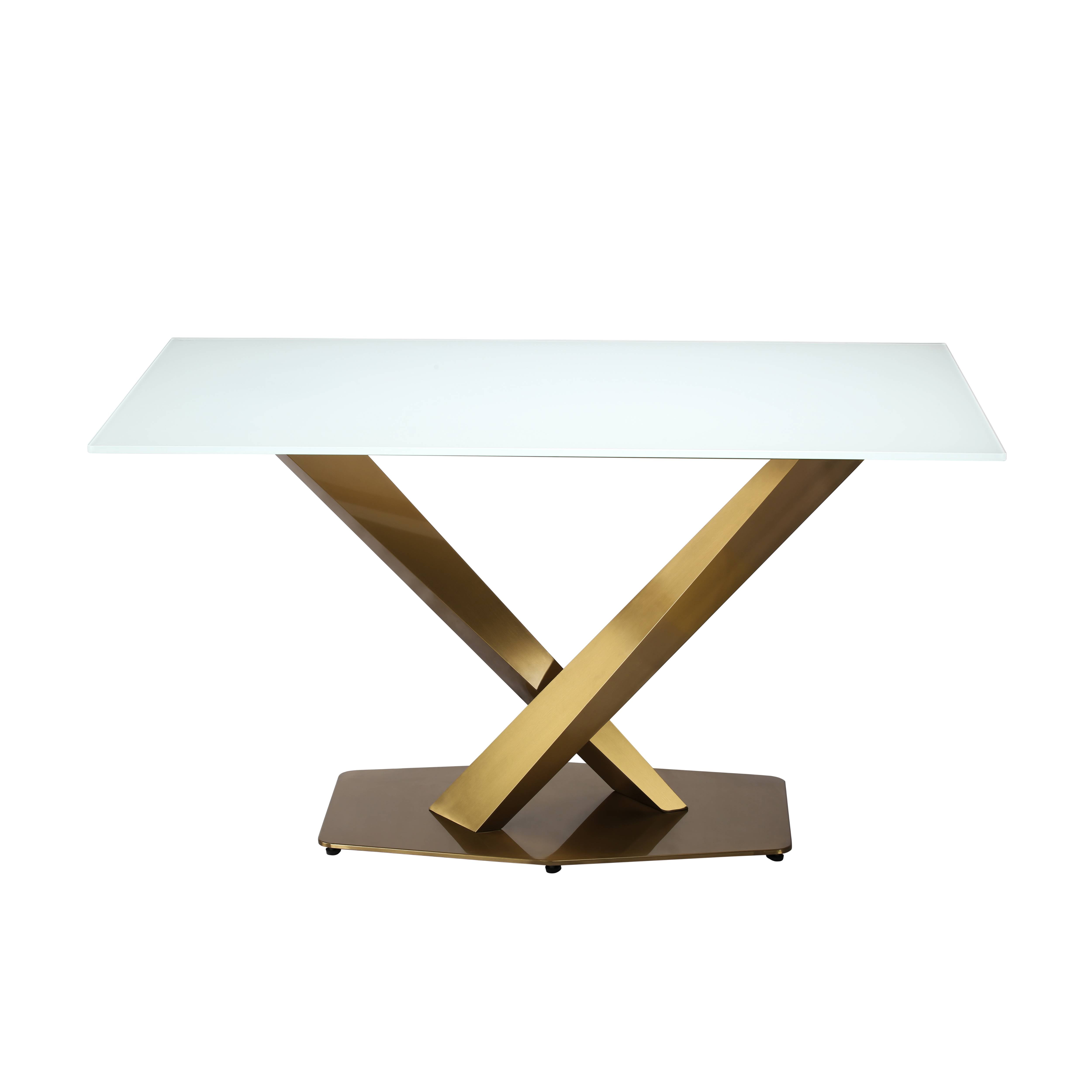 Voren Rectangular Dining Table with Glass Tabletop in Stainless Steel Pedestal Base