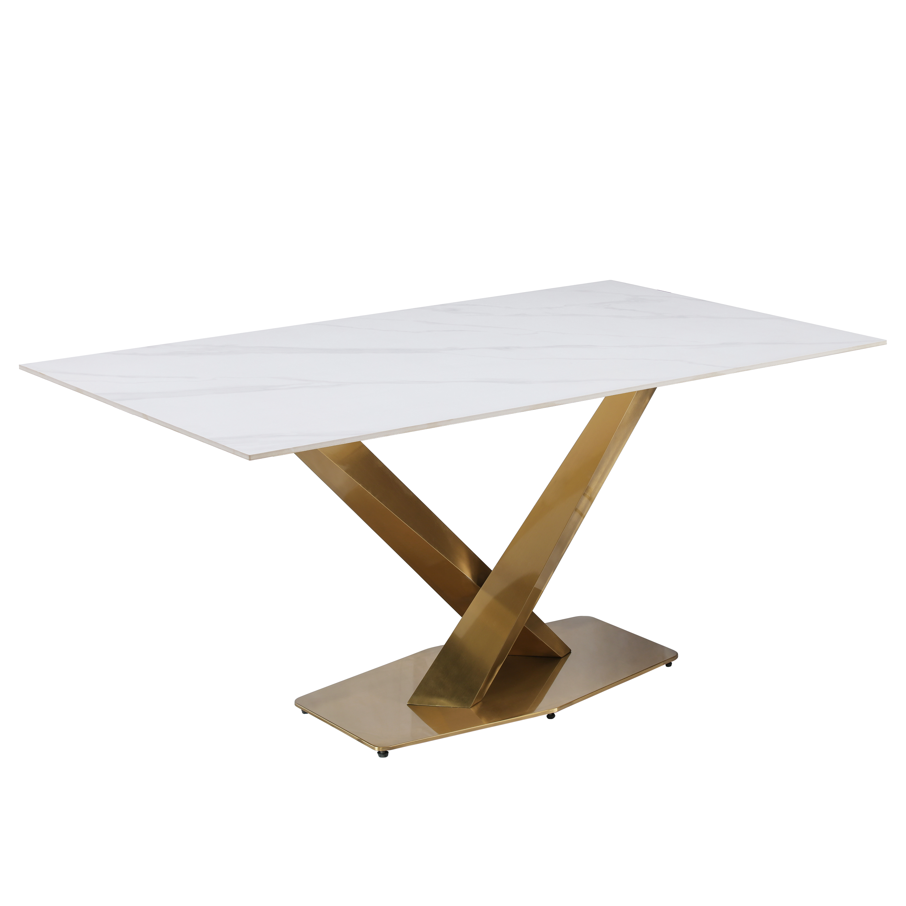 Voren Rectangular Dining Table with Sintered Stone / Glass Tabletop in Stainless Steel Double Pedestal Base