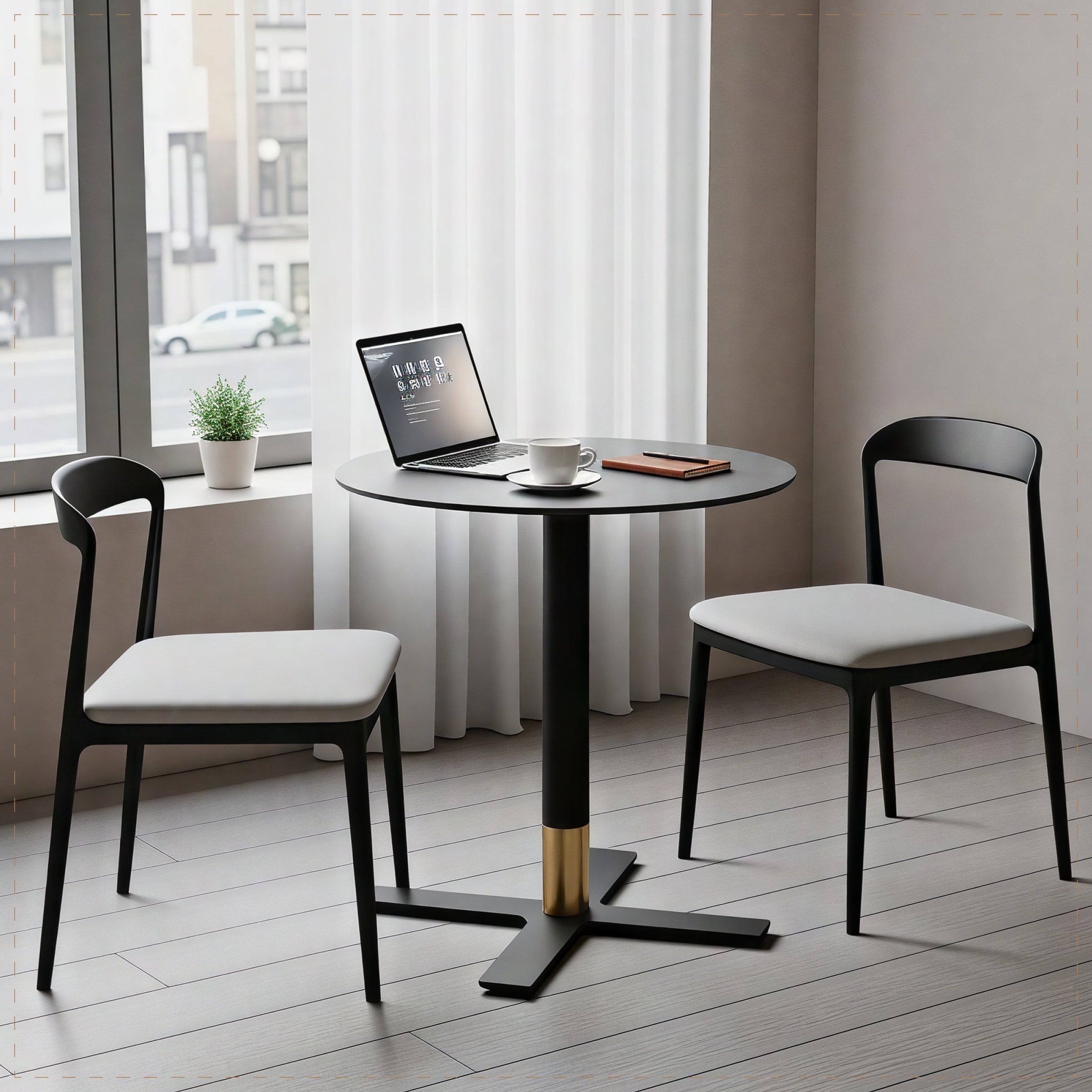 Vail Collection Dining Table Black/Gold X Base With Round MDF Wood/Sintered Stone Top