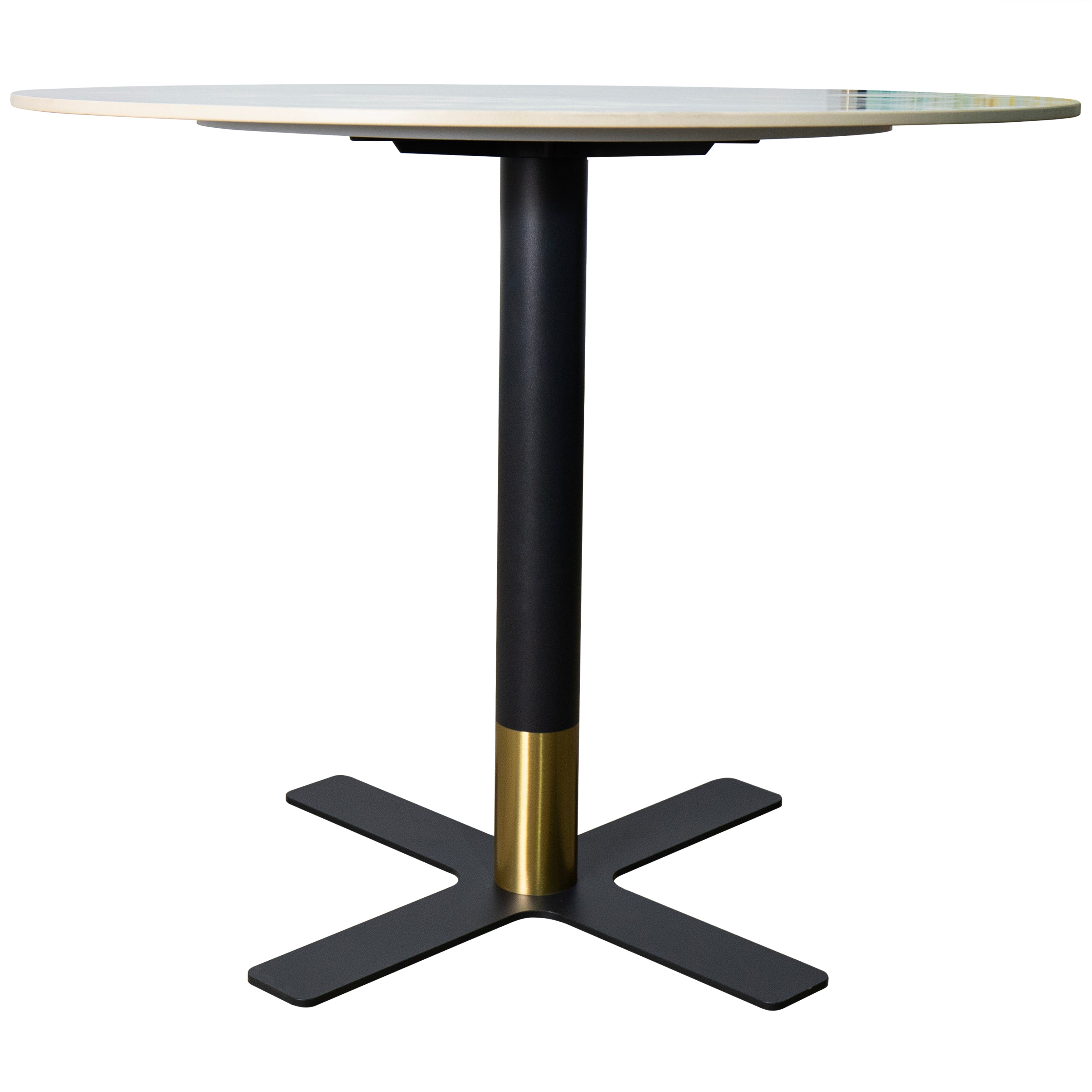 Vail Collection Dining Table Black/Gold X Base With Round MDF Wood/Sintered Stone Top