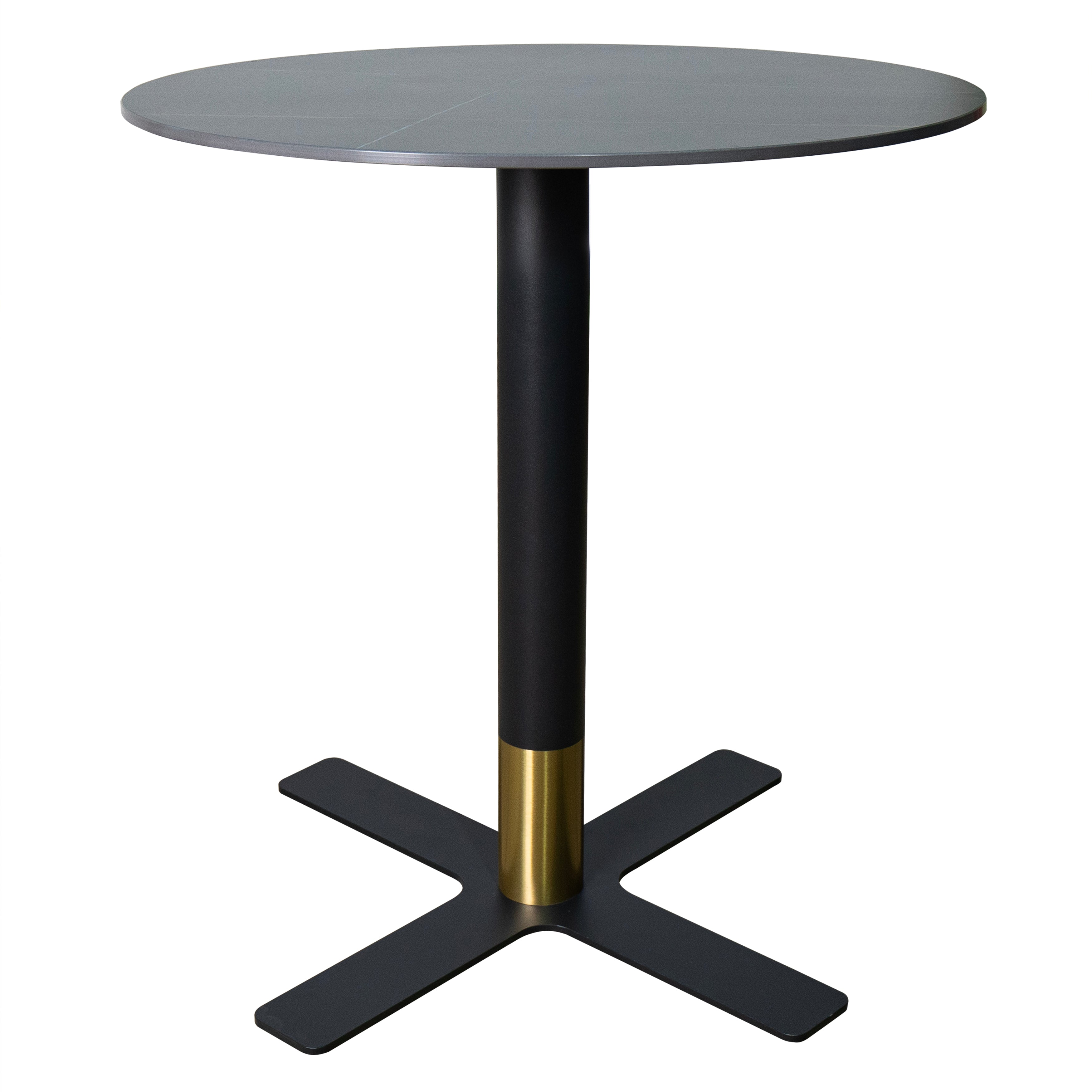 Vail Collection Dining Table Black/Gold X Base With Round MDF Wood/Sintered Stone Top