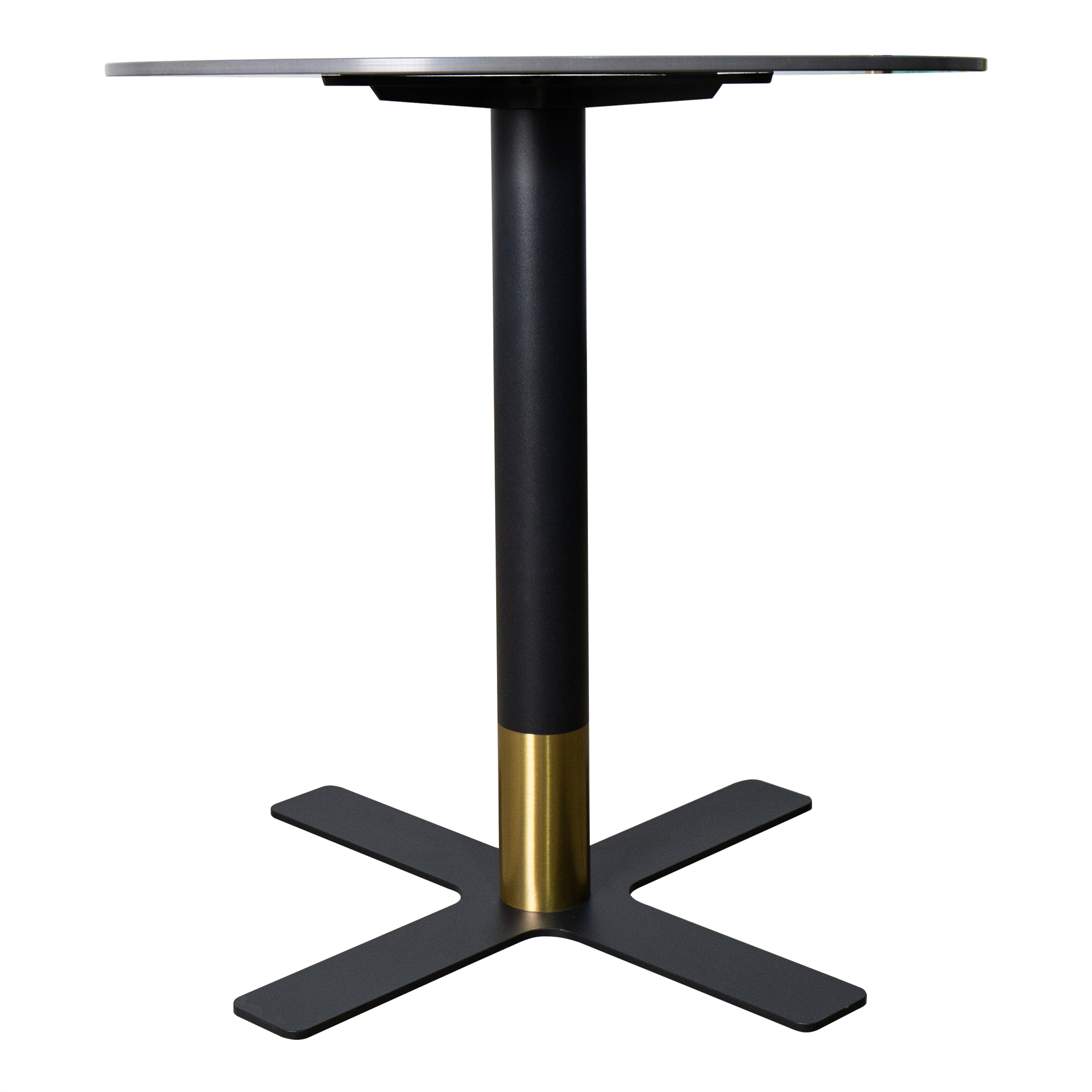 Vail Collection Dining Table Black/Gold X Base With Round MDF Wood/Sintered Stone Top