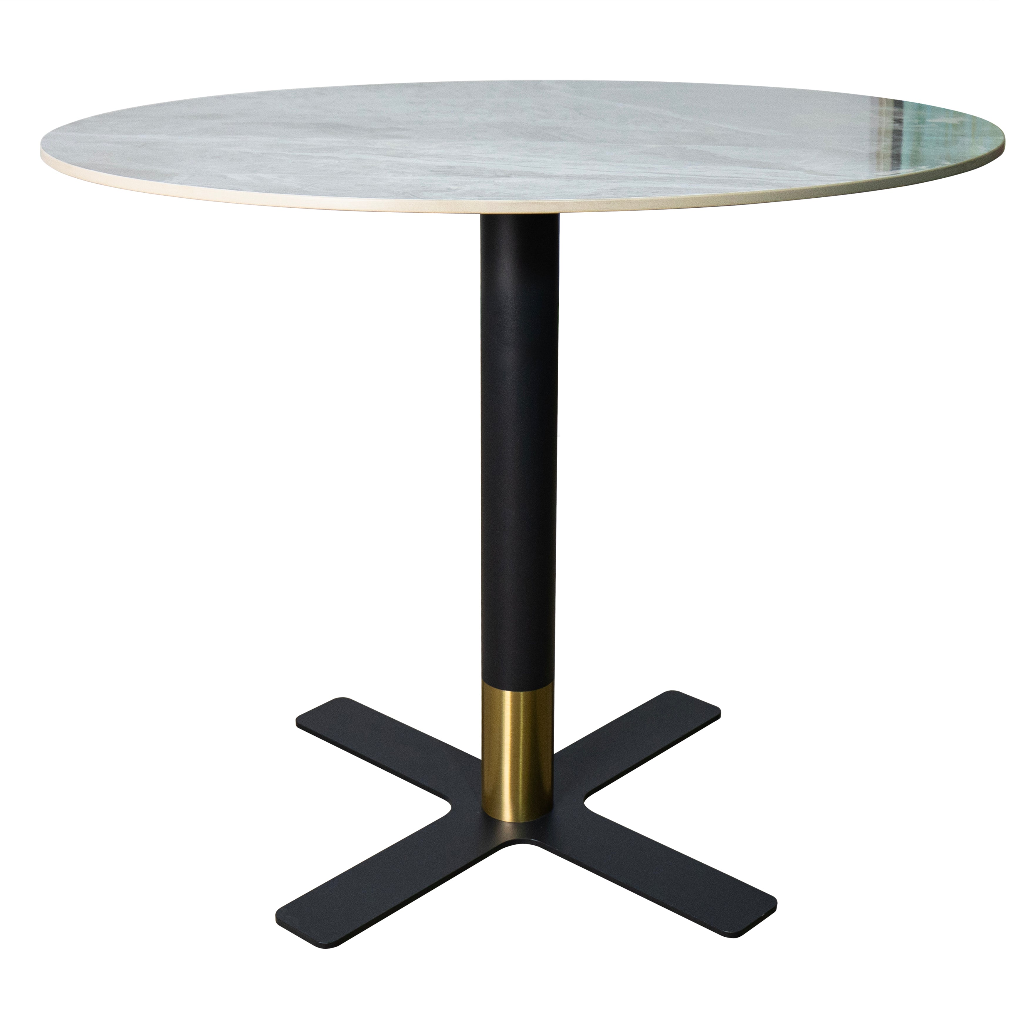 Vail Collection Dining Table Black/Gold X Base With Round MDF Wood/Sintered Stone Top