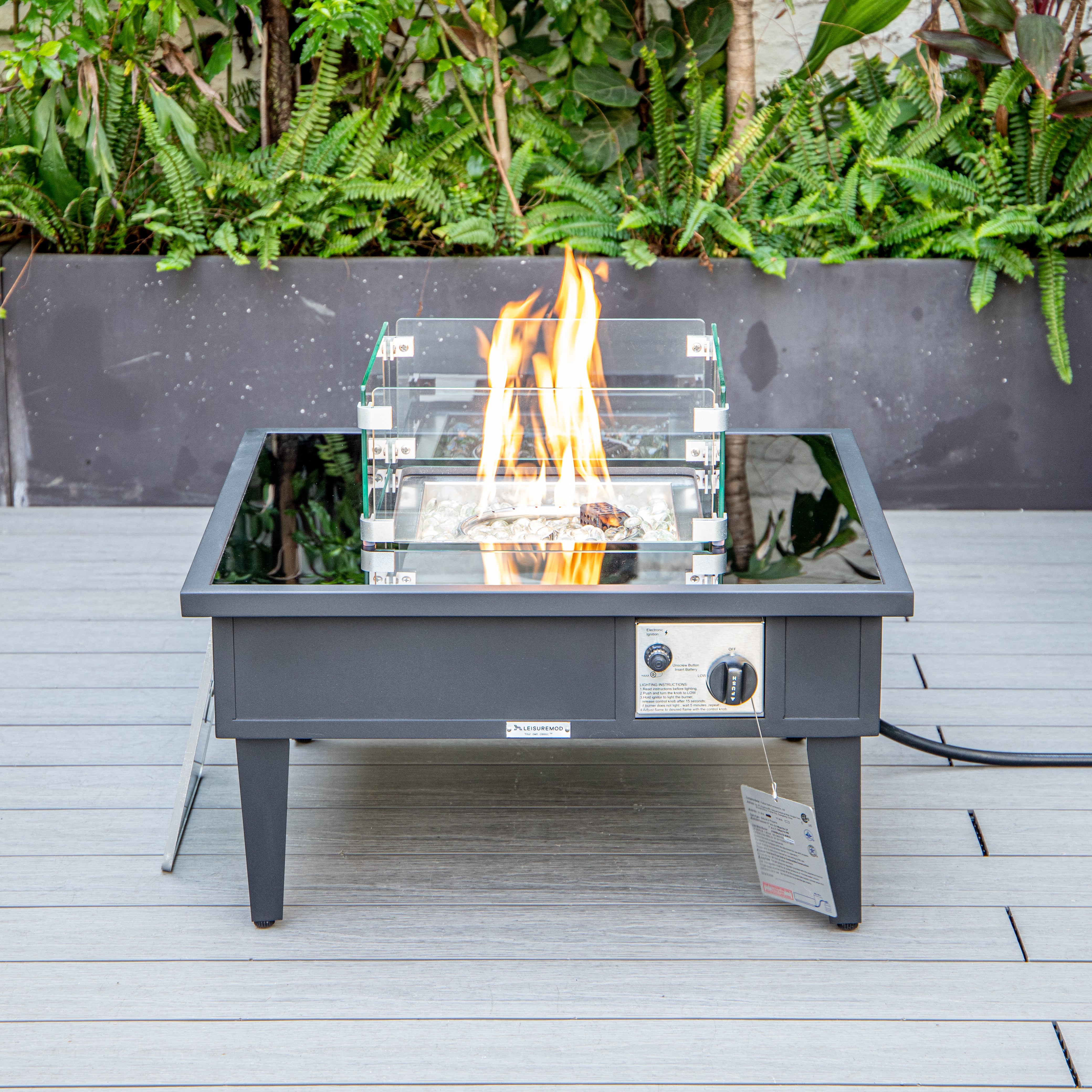 Walbrooke Modern Outdoor Square Fire Pit Table with Powder-Coated Aliuminum Frame Slats/Non Slats Design