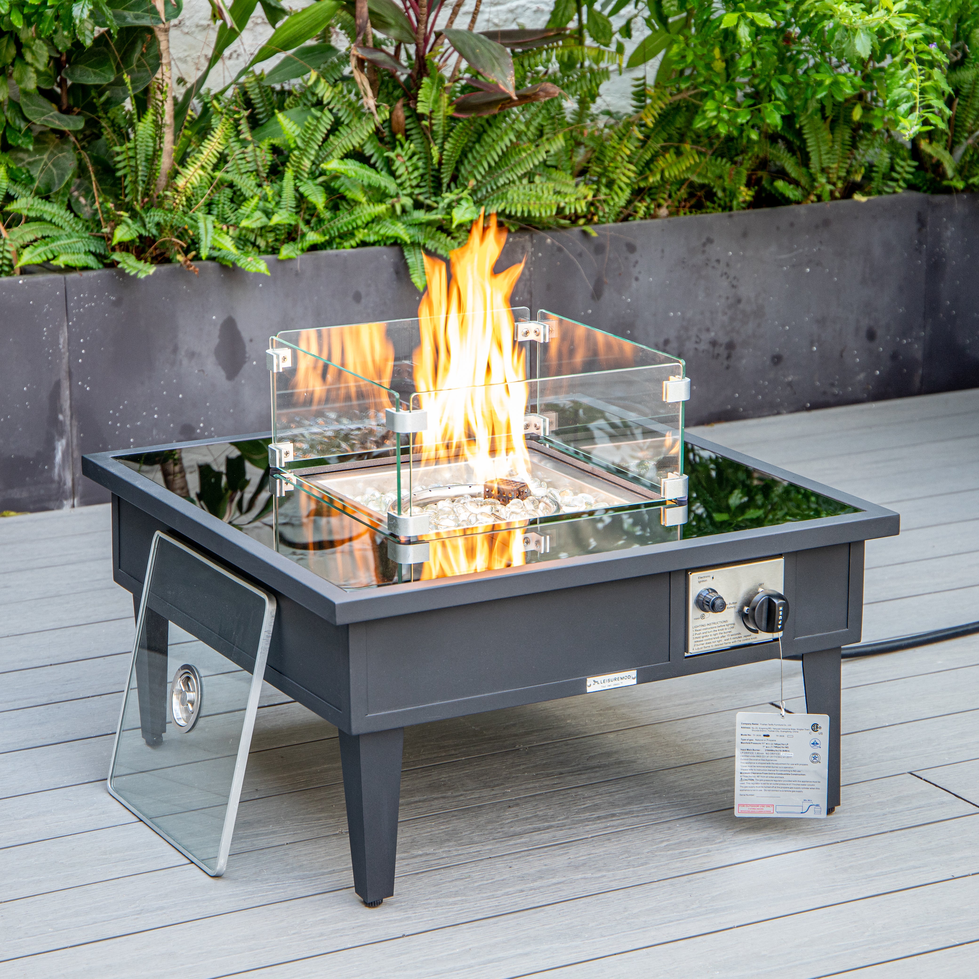 Walbrooke Modern Outdoor Square Fire Pit Table with Powder-Coated Aliuminum Frame Slats/Non Slats Design