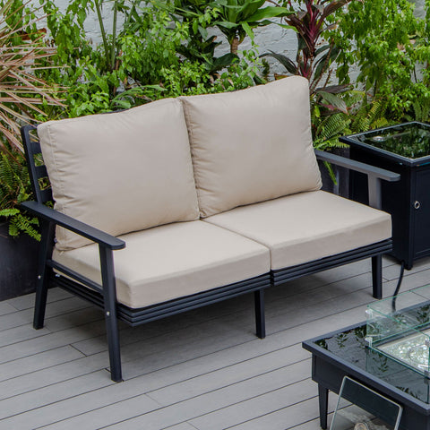 Walbrooke Modern Outdoor Patio Loveseat – Black, Brown, White, or Grey Frame & Removable Cushions