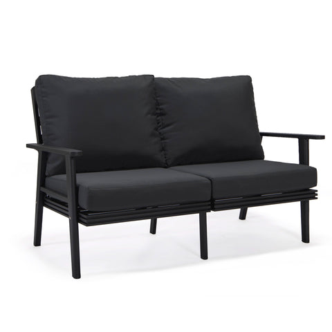 Walbrooke Modern Outdoor Patio Loveseat – Black, Brown, White, or Grey Frame & Removable Cushions
