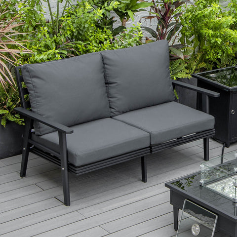 Walbrooke Modern Outdoor Patio Loveseat – Black, Brown, White, or Grey Frame & Removable Cushions