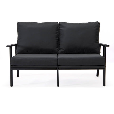 Walbrooke Modern Outdoor Patio Loveseat – Black, Brown, White, or Grey Frame & Removable Cushions