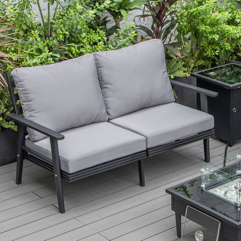 Walbrooke Modern Outdoor Patio Loveseat – Black, Brown, White, or Grey Frame & Removable Cushions