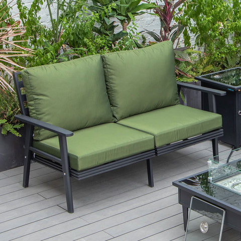 Walbrooke Modern Outdoor Patio Loveseat – Black, Brown, White, or Grey Frame & Removable Cushions