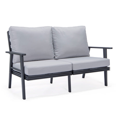 Walbrooke Modern Outdoor Patio Loveseat – Black, Brown, White, or Grey Frame & Removable Cushions