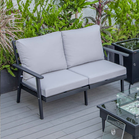 Walbrooke Modern Outdoor Patio Loveseat – Black, Brown, White, or Grey Frame & Removable Cushions