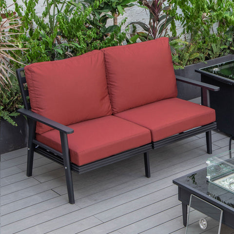 Walbrooke Modern Outdoor Patio Loveseat – Black, Brown, White, or Grey Frame & Removable Cushions