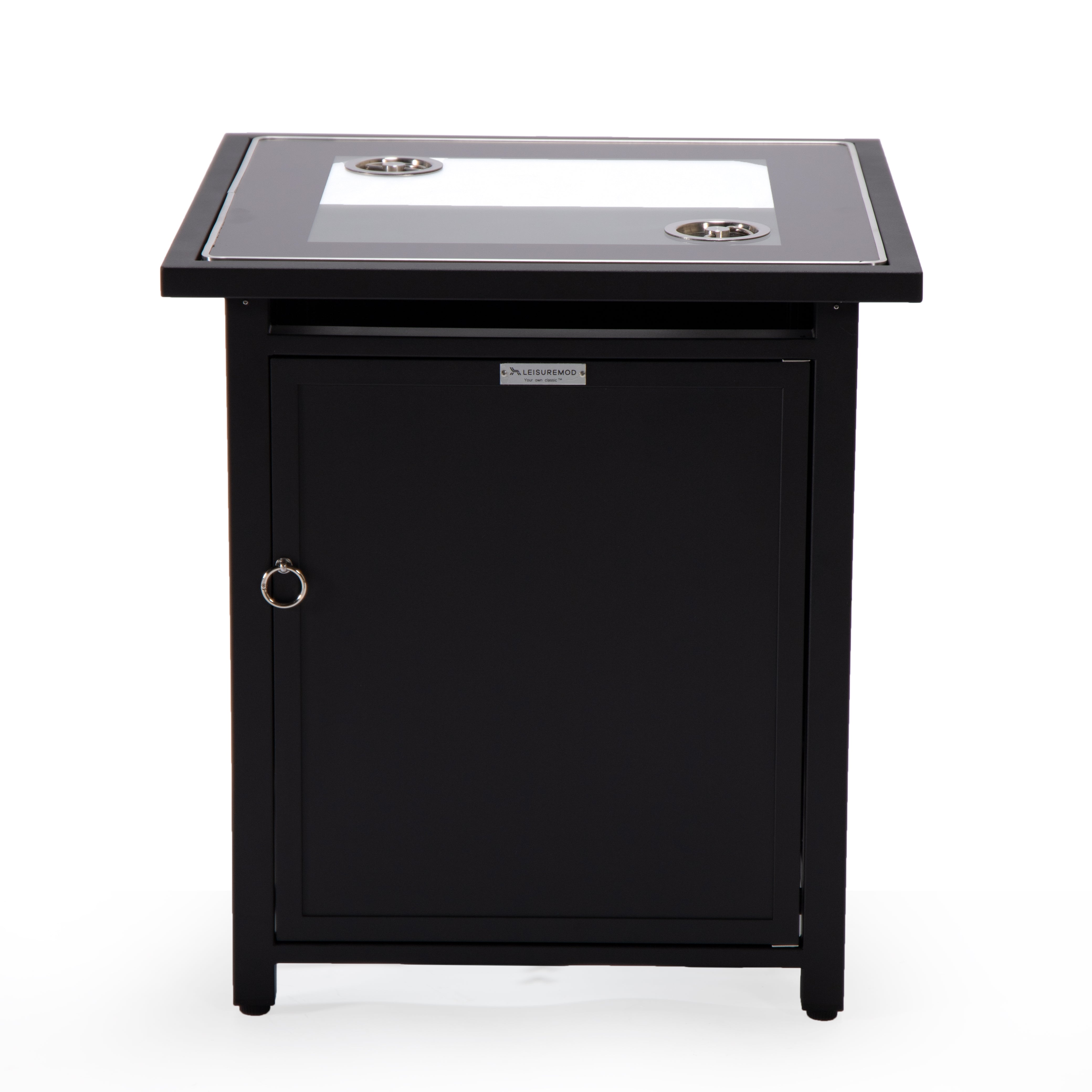 Walbrooke Modern Square Tank Holder Table with Tempered Glass Top and Powder Coated Aluminum Slats/Non Slats Design