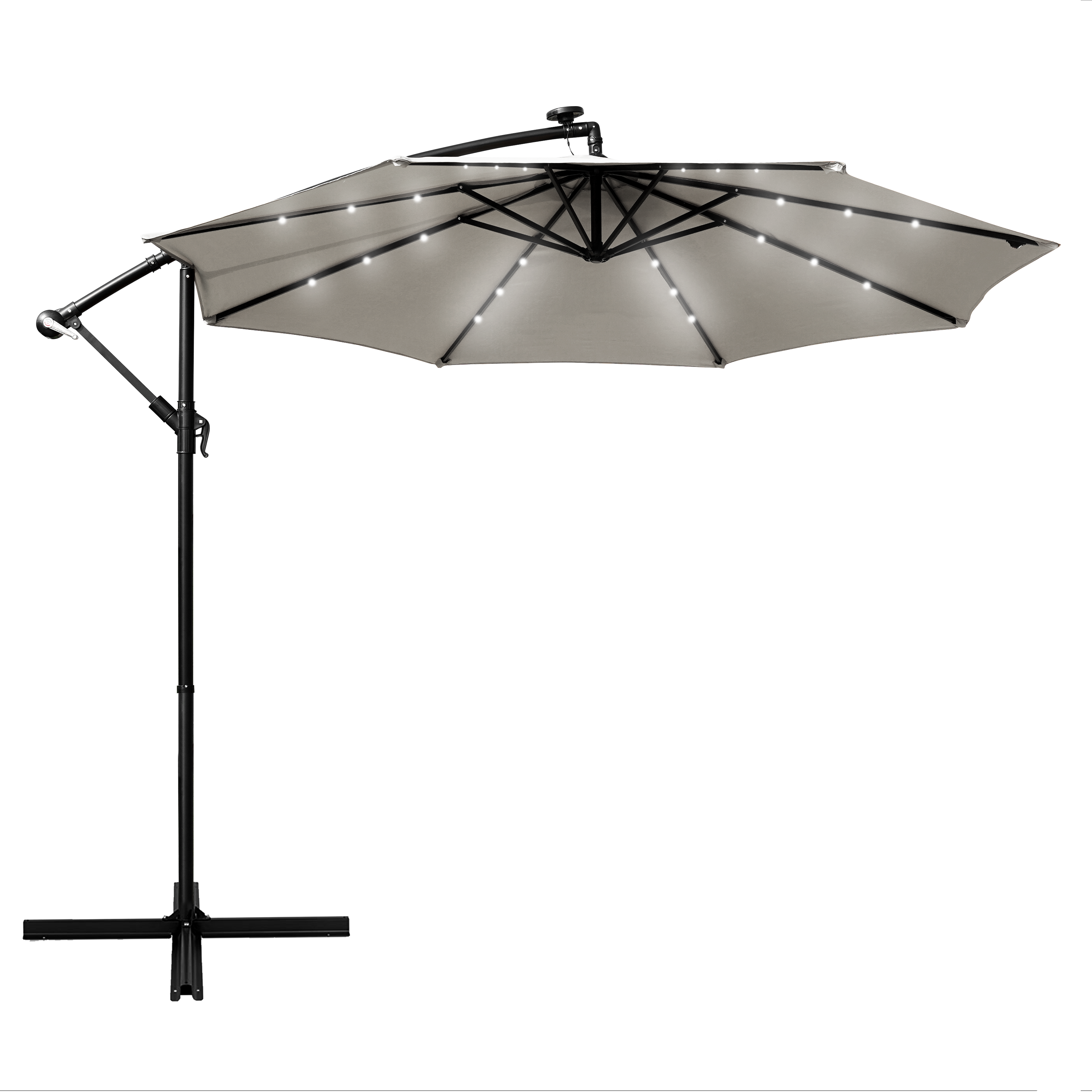 Willry Modern Outdoor 10 Ft Offset Cantilever Hanging Patio Umbrella With Solar Powered LED