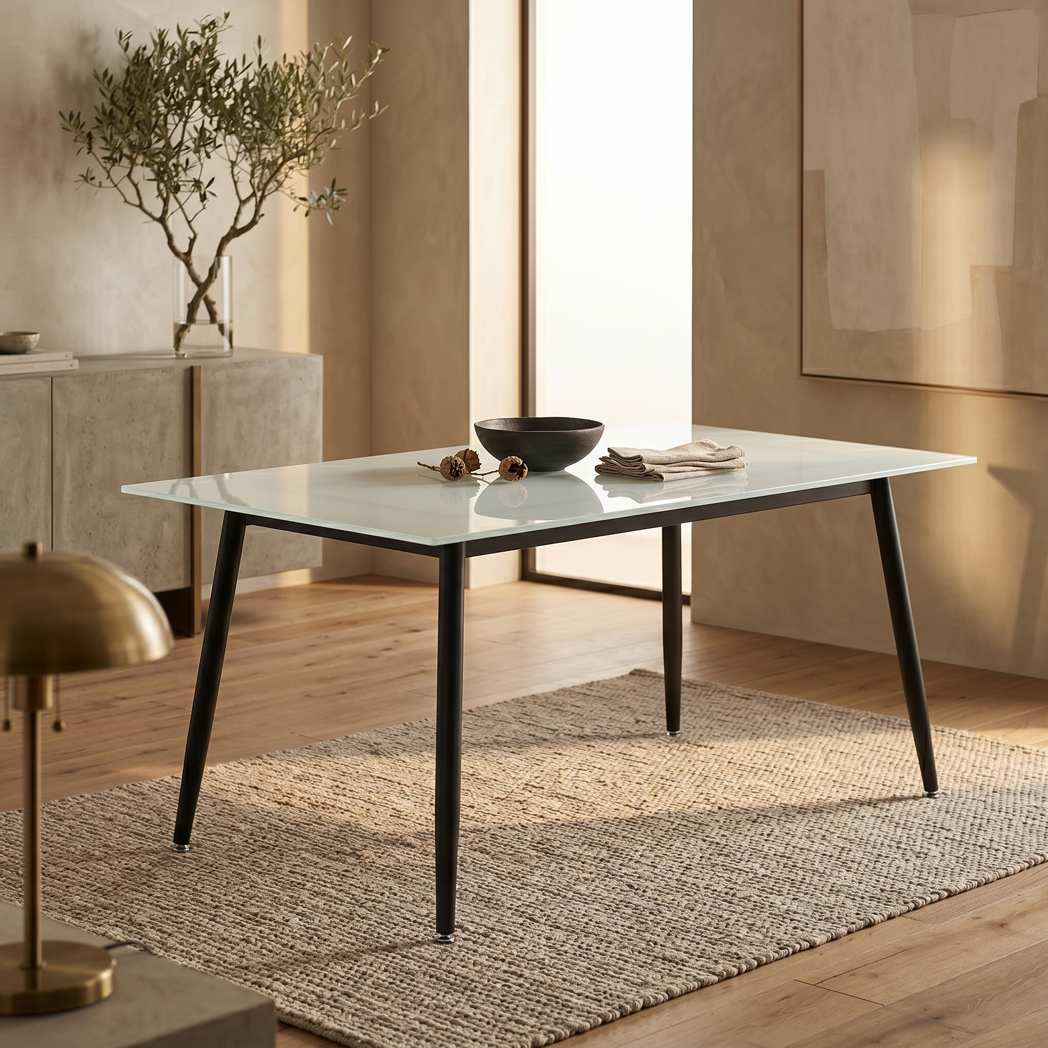 Zayle Rectangular Dining Table with a Sintered Stone Tabletop and a Stainless Steel Base