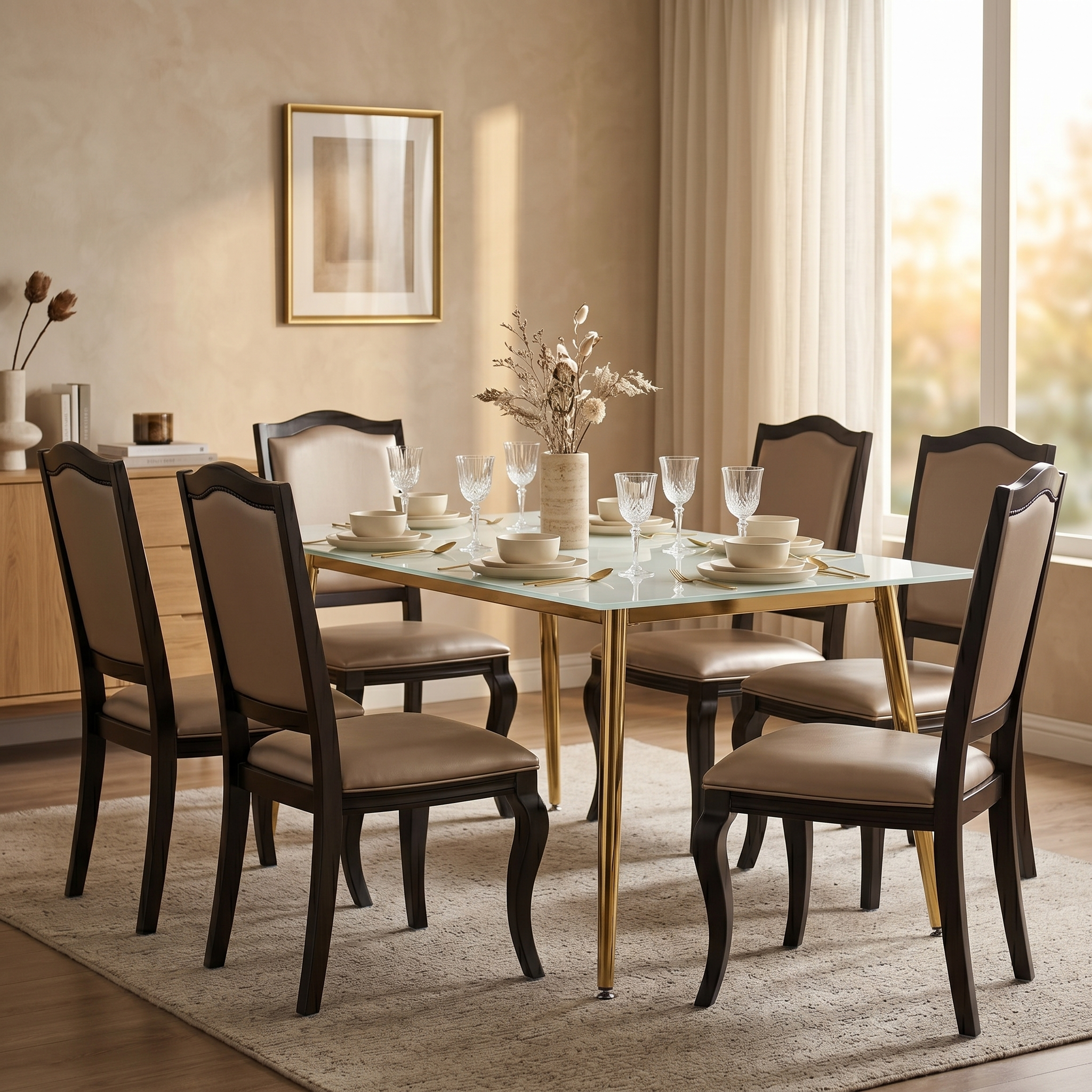 Zayle Rectangular Dining Table with a Sintered Stone Tabletop and a Stainless Steel Base