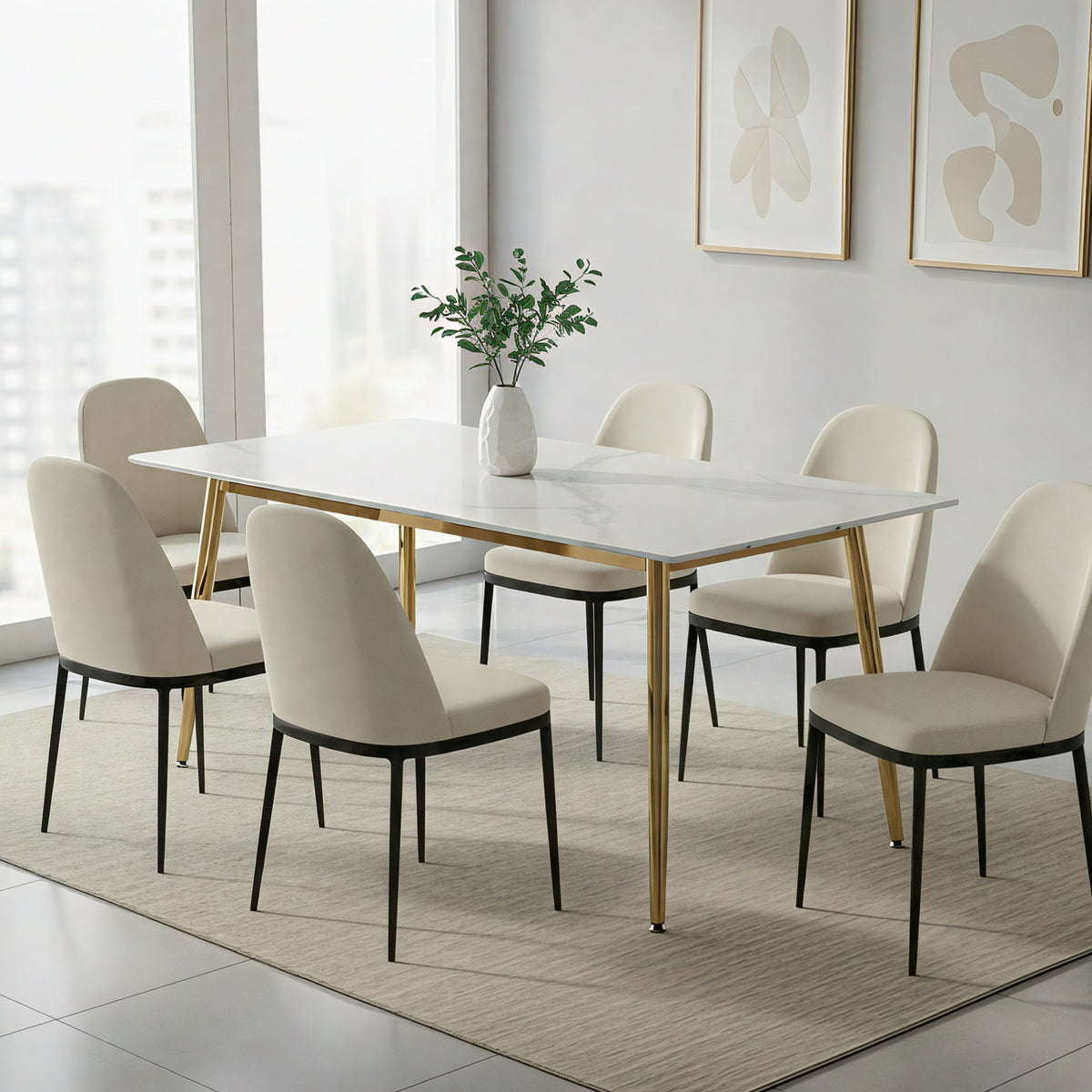 Zayle Rectangular Dining Table with a Sintered Stone Tabletop and a Stainless Steel Base