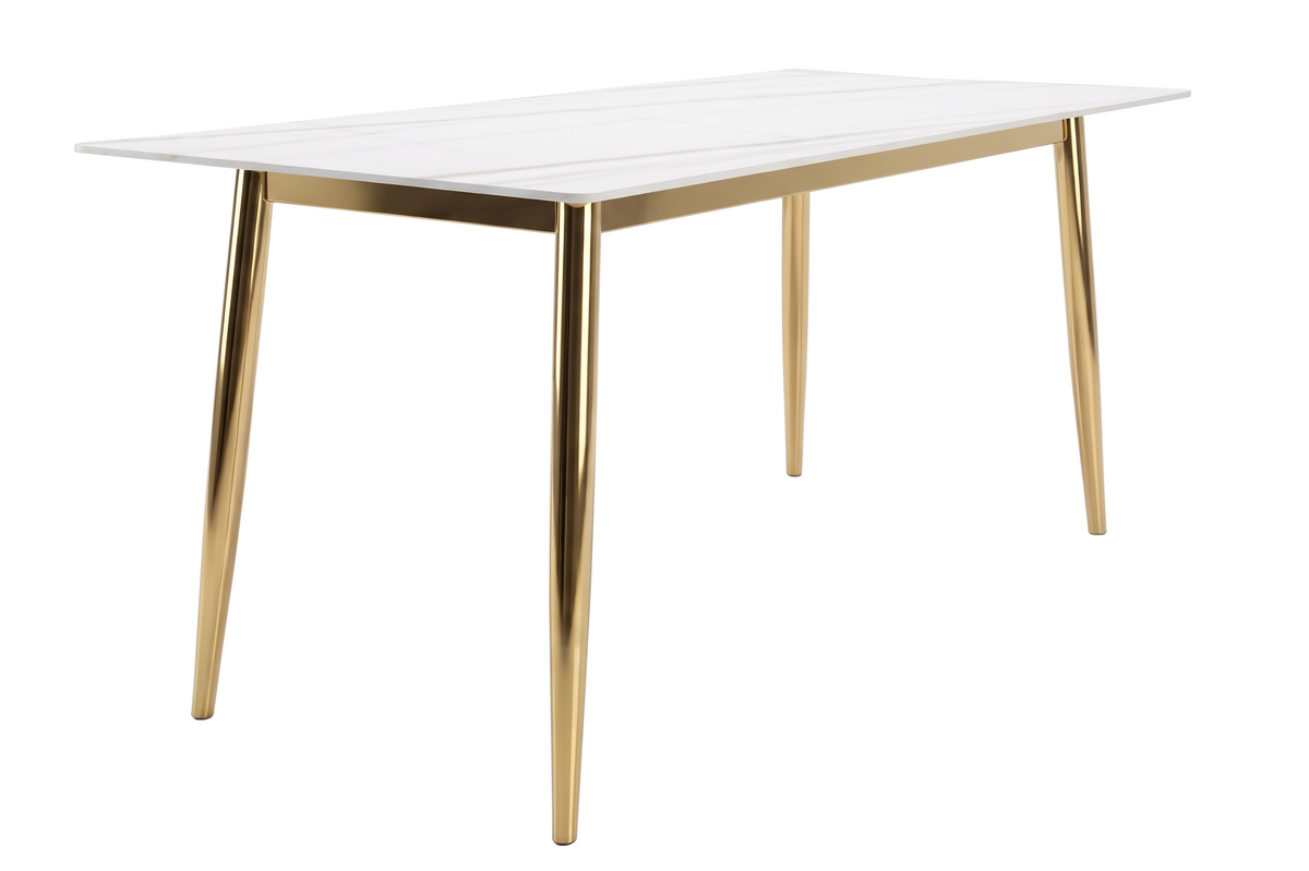 Zayle Rectangular Dining Table with a Sintered Stone Tabletop and a Stainless Steel Base
