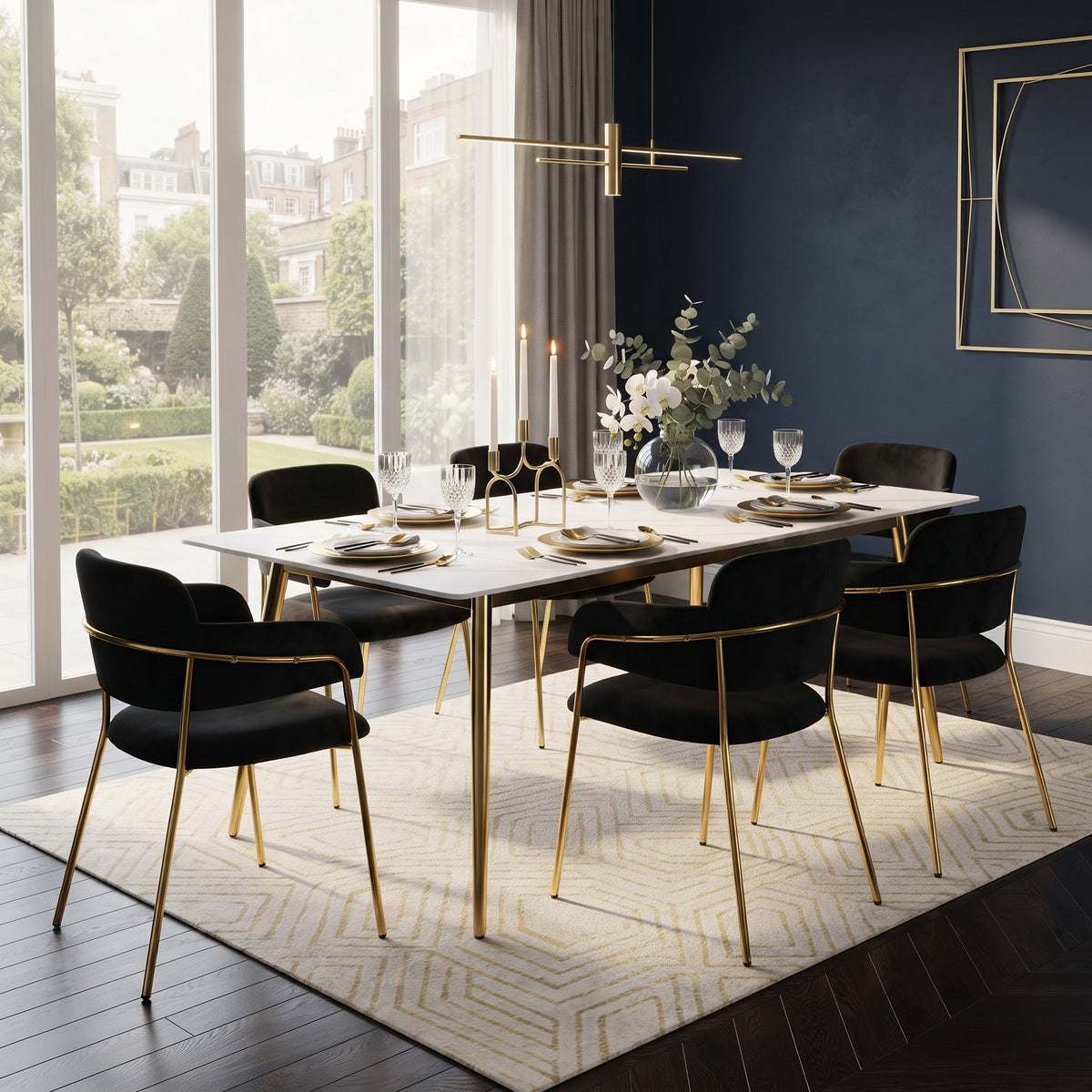 Zayle Rectangular Dining Table with a Sintered Stone Tabletop and a Stainless Steel Base