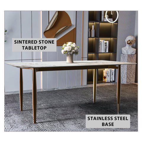 Zinti Rectangular Dining Table with Glass/Sintered Stone Tabletop and Steel Base